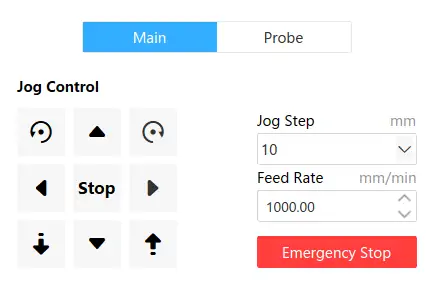 Step size and feed rate settings